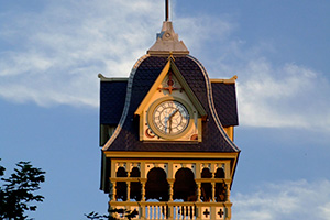 Clock above Petrolia Library