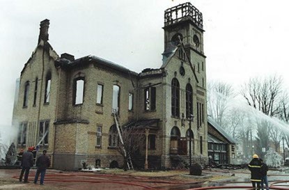 Firefighters putting out blaze at Victoria Hall